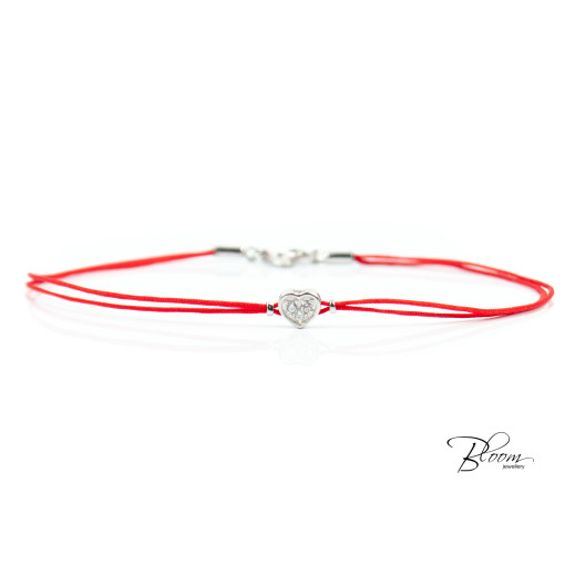 Heart 14K  White Solid Gold  Red String Bracelet   Bloom Jewellery